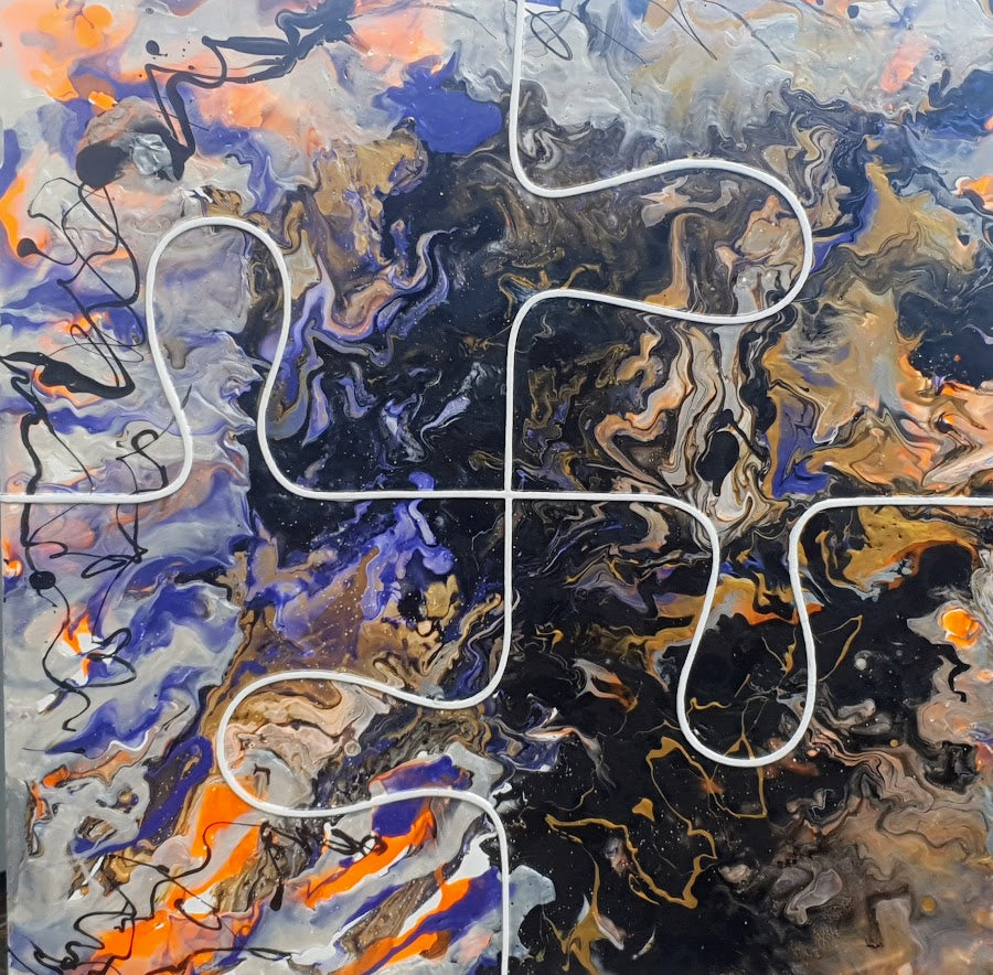 IMPACT 5/8 – Toile 3D Pouring & Cuir – Série PUZZLE - Original