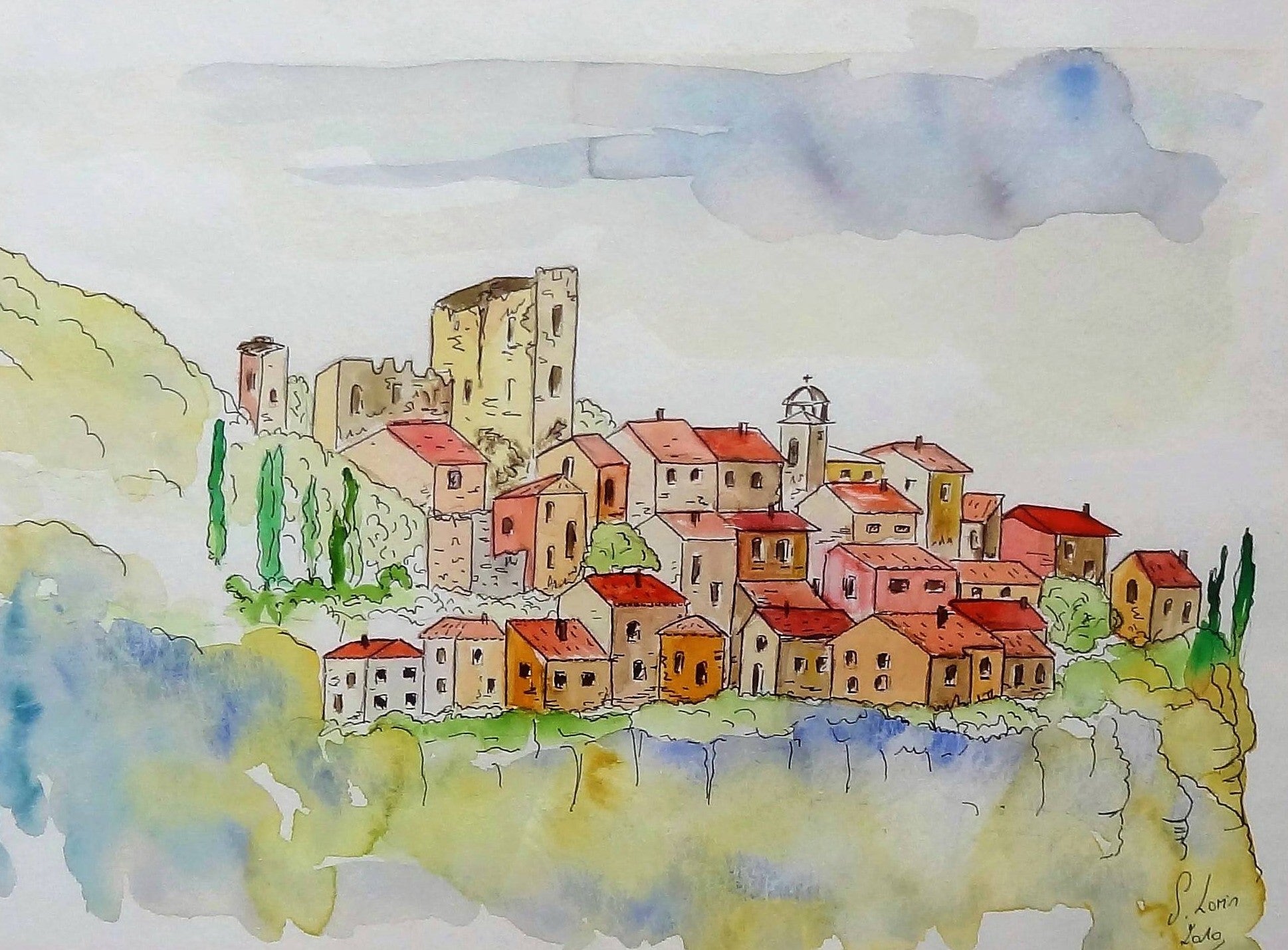 VILLAGES PERCHÉS DE PROVENCE – Aquarelle Originale – Collection Personnelle